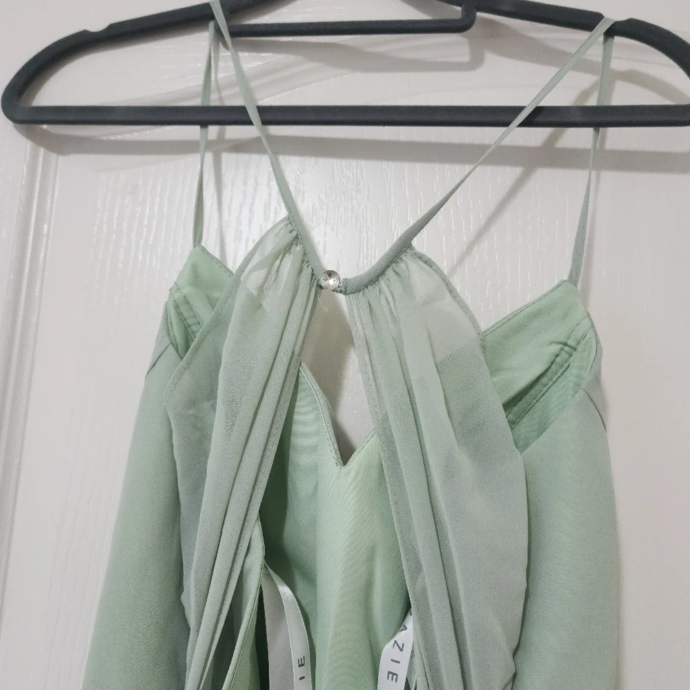 Azazie Sage Green Spaghetti Strap Maxi Dress with High Slit - Picture 5 of 11